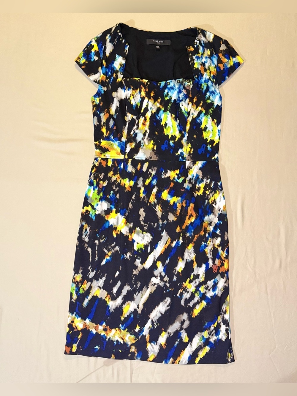 Nine West Abstract Print Stud Detail Dress Size 10